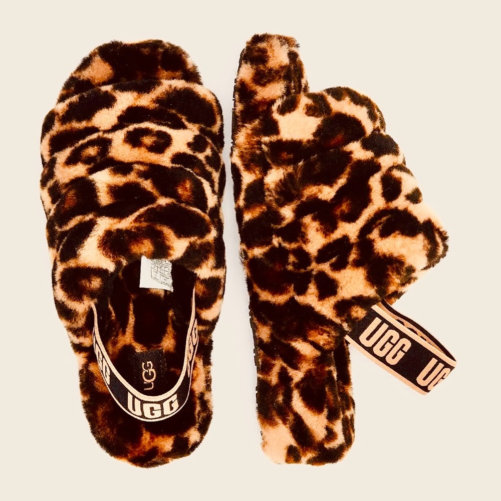 UGG Fluff Yeah Slide Panther Print / Butterscotch. Size 6 NWOT